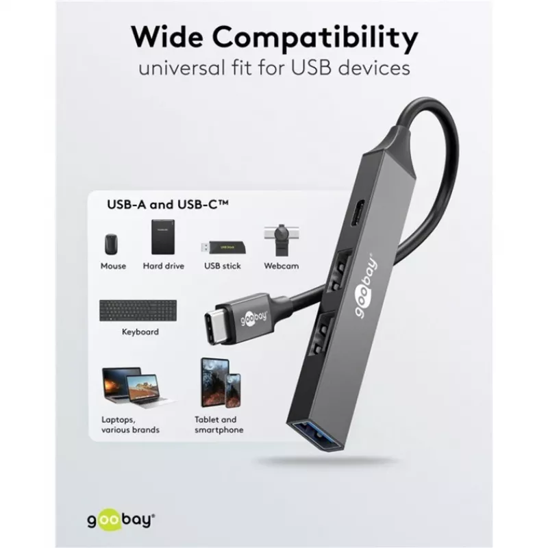 Goobay Slim 4-Port USB-Hub, USB-C™ na USB-C™/USB-A, USB 3.2 (74459)