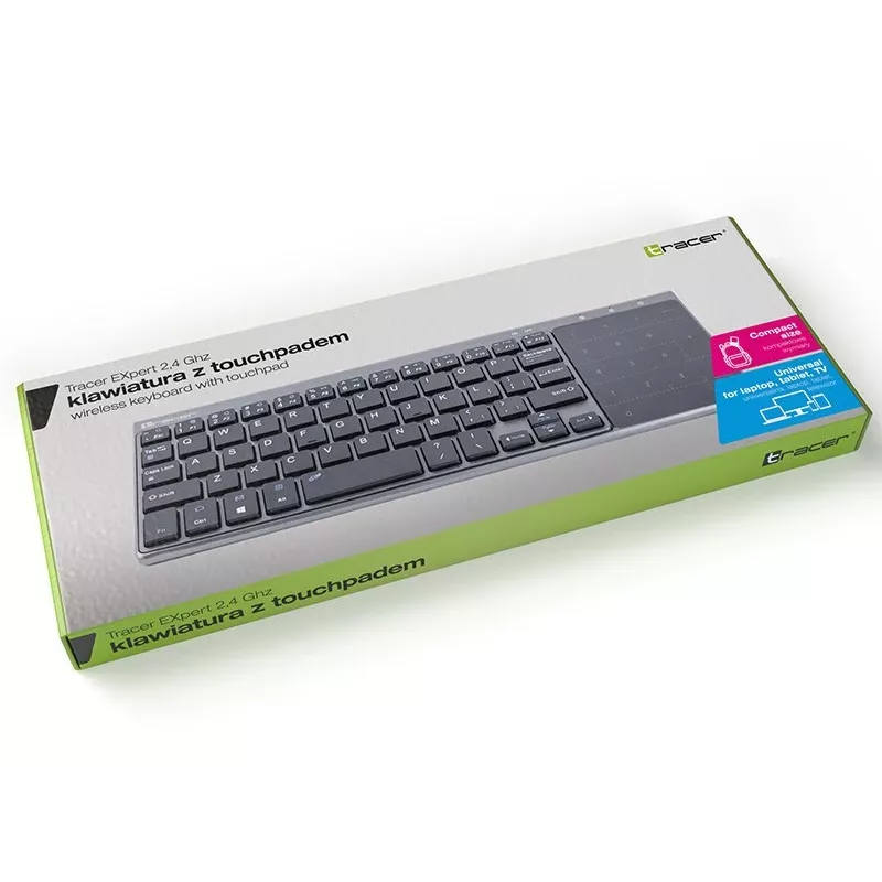 Bezprzewodowa klawiatura pełnowymiarowa TRACER TRAKLA46934, QWERTY angielska, nano odbiornik 2,4 GHz, membranowa, czarno-szara