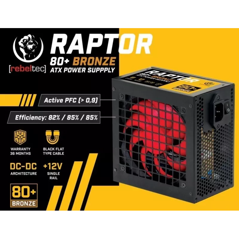 Zasilacz RAPTOR 600W BRONZE 80+, linia pojedyncza, DC-DC