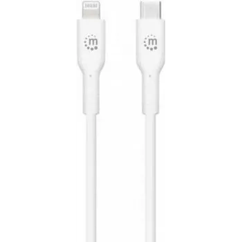 Manhattan Kabel USB-C na Lightning, ładowanie i synchronizacja, 1 m, biały, do Apple iPhone/iPad/iPod, męski na męski, certyfikat MFi (program zatwierdzania Apple), 480 Mbps (USB 2.0), Hi-Speed USB, dożywotnia gwarancja