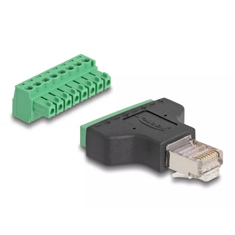 Adapter DeLOCK RJ45 męski > Listwa zaciskowa 8 pin 2-częściowa 3,81 mm