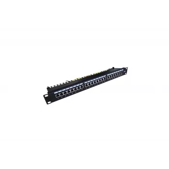Panel krosowy 19 inch 24 porty, CAT6, S/FTP, 1U, z prowadzeniem kabli, czarny (kompletny)