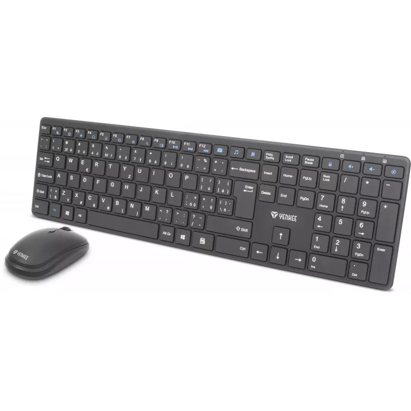 Bezprzewodowy zestaw klawiatura i mysz YENKEE YKB 2008CS — 2,4 GHz USB, kompaktowy układ