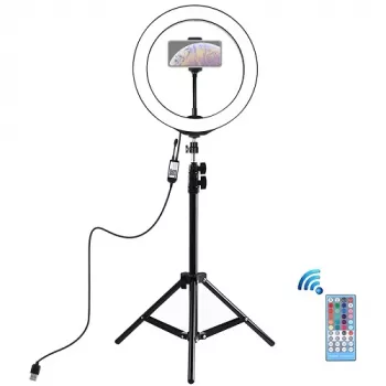 Lampa pierścieniowa LED 26cm ze statywem do 1,1m i uchwytem na telefon, USB