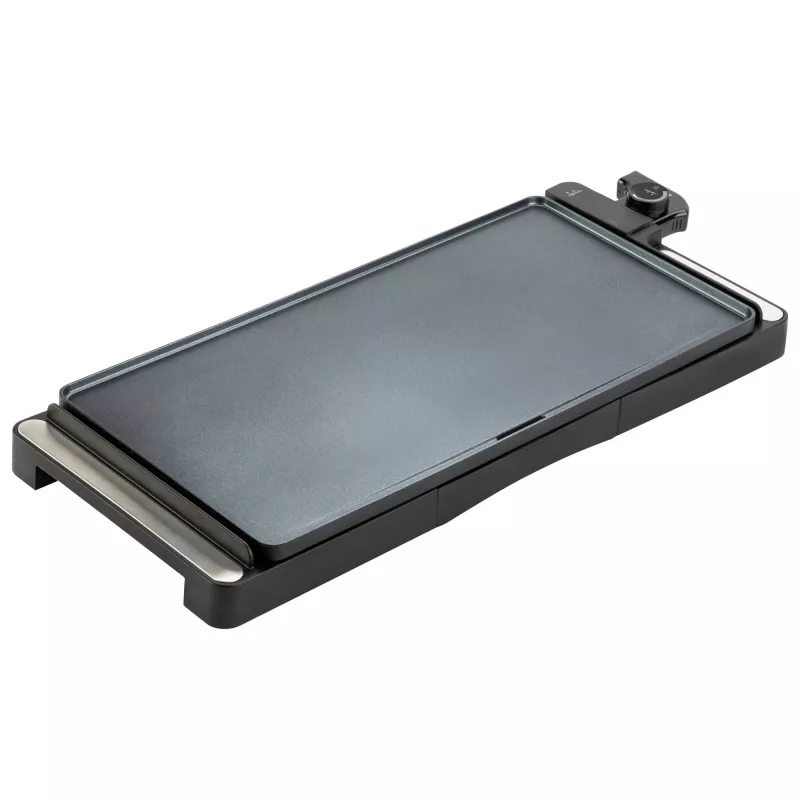 Grill kontaktowy Jata JEGR1245 — 2200 W, sterowanie obrotowe, prostokątny 655×255 mm, czarny/srebrny