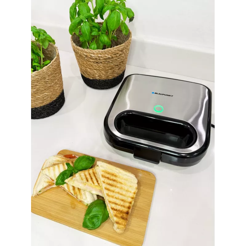 Toster BLAUPUNKT SMS501 — opiekacz do kanapek/grill, 750 W, płyty nieprzywierające, kompaktowy czarny