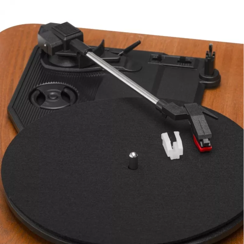 Gramofon analogowy z napędem paskowym Adler AD 1914 z portem USB, talerzem ceramicznym, silnikiem prądu stałego, prędkością 33 1/3 obr./min, Bluetooth 5.4, wyjściami RCA, wbudowanymi głośnikami