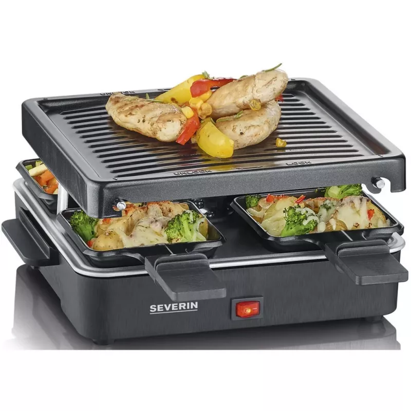 Grill Raclette Mini Severin z 4 małymi nieprzywierającymi patelenkami, 600 W