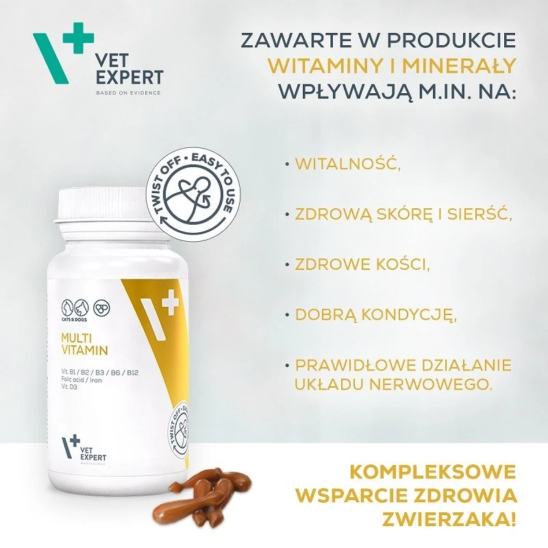 Kapsułki multiwitaminowe VETEXPERT 30 szt. dla psów i kotów – witalność, wsparcie stawów, bez konserwantów i glutenu