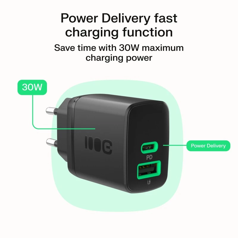 Ładowarka zielony Cell PowerSource Duo30 – 1× USB-A, 1× USB-C, 3A