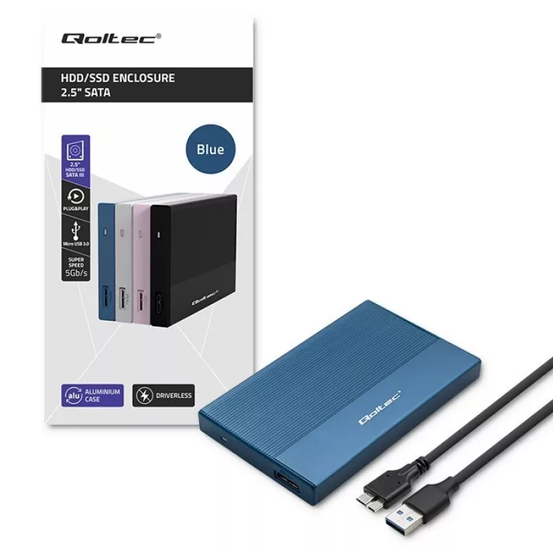 Zewnętrzna obudowa na dysk SSD/HDD 2,5 cala QOLTEC 52276 USB 3.0 SATA do 2 TB