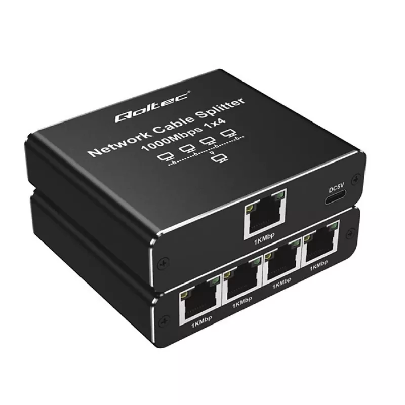 Ethernet mini switch QOLTEC 52293 1x4 RJ45, 1-wejście 4-wyjścia niezarządzalny rozdzielacz sieciowy