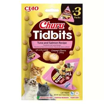 Mokry przysmak dla kota INABA Cat Churu Tidbits Tuńczyk i Łosoś 3×12 g saszetka