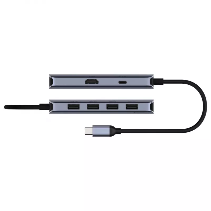 Hub USB-C Cudy UH500 — host USB 3.2 Gen 1 Type-C, 6 portów z USB 3.2 Gen 1 Type-A i HDMI, 5000 Mbit/s, szary/srebrny