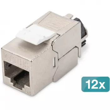 Moduł Keystone DIGITUS CAT 6A ekranowany z inteligentnym zarządcą kabla, płaski RJ-45, 14,5×34,5×21 mm — 12 szt.
