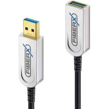 Kabel USB FiberX FX-I650-010 USB A USB 3.2 Gen 1 10 m Czarny Srebrny