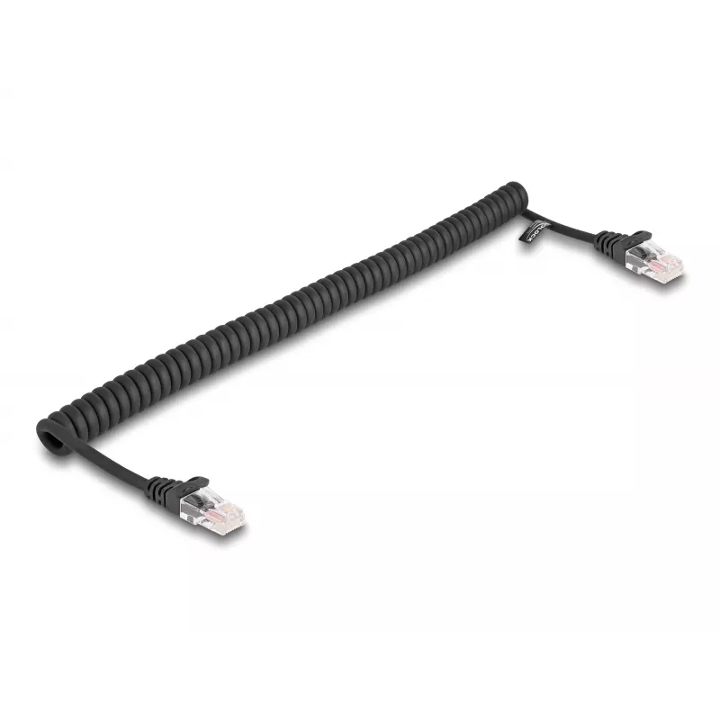 Kabel sieciowy DeLOCK RJ45 spiralny męski do męskiego Kat.5e 1 m czarny