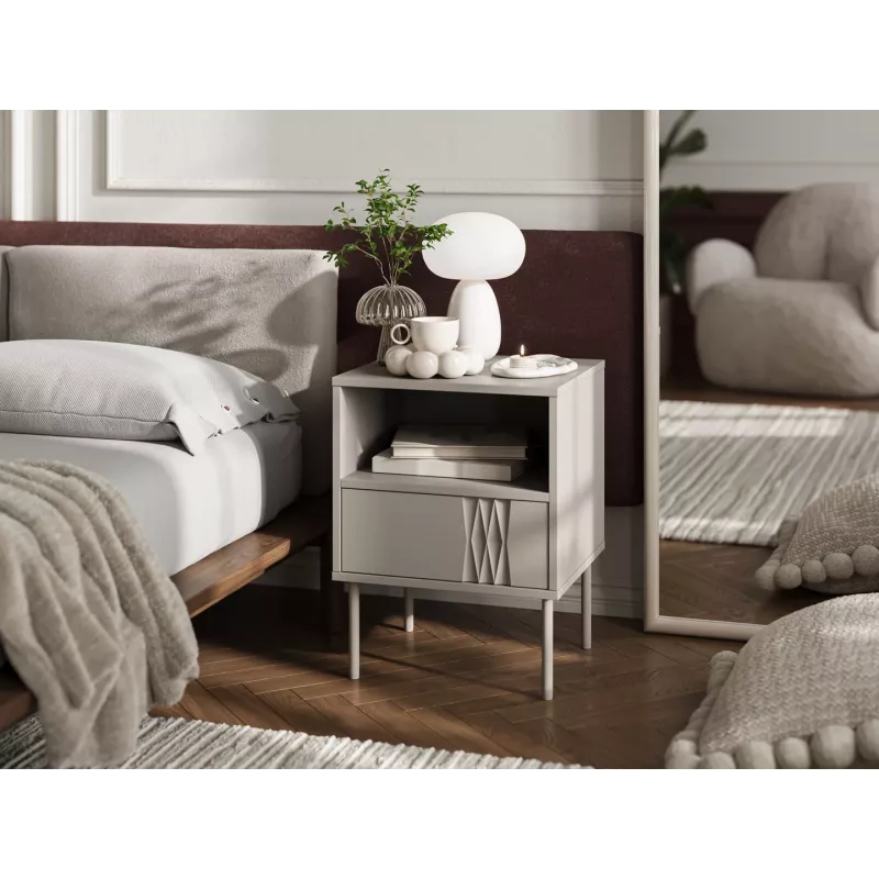 Bedside table set 2 pcs. cama meble TRESSE 44×40×53 cm, cashmere matt, 1 drawer, 16 mm frame