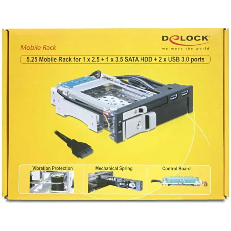 DeLOCK 5,25 Mobilna kieszeń na 1 x 2,5 + 1 x 3,5 SATA HDD + 2 x porty USB3.0 - mobilna kieszeń na dysk - 6,4 cm, 8,9 cm (2.5, 8,90cm (3.5)) (47209)
