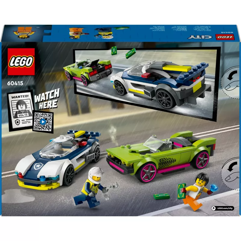 LEGO City zestaw 60415 Pościg radiowozu i muscle cara — 213 elementów, 2 minifigurki, wiek 6+