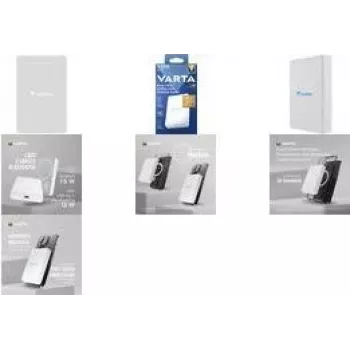 Power bank Varta Mag Pro Wireless 5000 — LiPo 5000 mAh, 3,7 V, ładowanie bezprzewodowe, wyjście na 2 urządzenia, biały