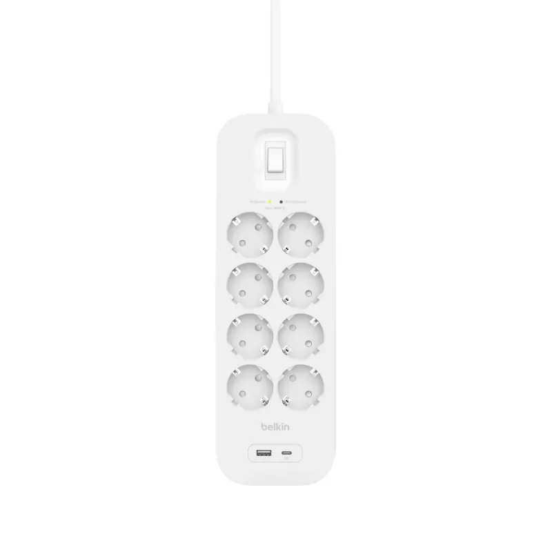 SurgePlus 8x schuko 1xUSB-A 1xUSB-C 900J 2m
