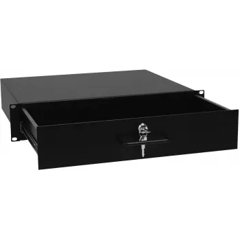 Szuflada rack z zamkiem Omnitronic 2U — model 30100952, przednia metalowa szuflada do przechowywania do szaf 19-calowych