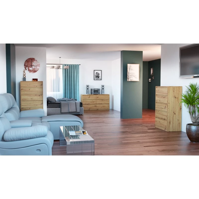 Komoda Top e shop K120 ARTISAN 2X3, wykończenie dąb, 6 szuflad, 750×400×1200 mm