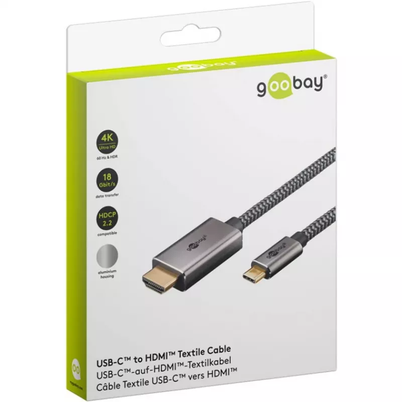 Pleciony kabel adaptera USB, wtyk USB-C > wtyk HDMI, 4K / 60 Hz (czarny/srebrny, 2 metry)