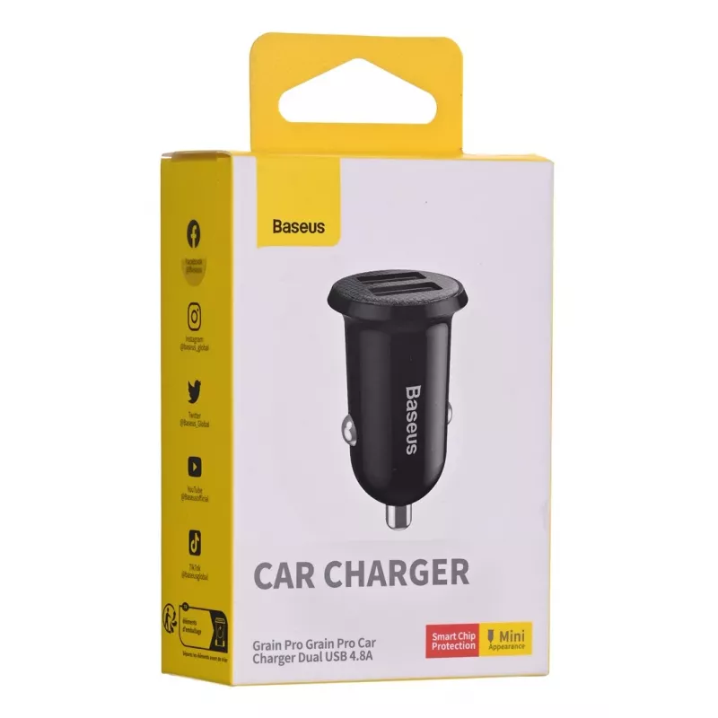 Ładowarka samochodowa Baseus Gain Pro Universal Czarny — 2× USB 2.0, 2.4 A na port, wejście 12–24 V, wyjście 5 V