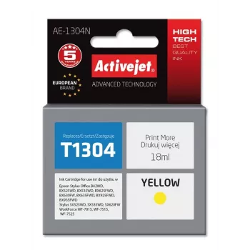 Wkład atramentowy ActiveJet AE-1304N Żółty kompatybilny z Epson, Wysoka (XL) wydajność, 18 ml atrament na bazie barwnika