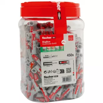Kołek rozporowy fischer DUOPOWER 8x40 BigBox jasnoszary/czerwony 450 sztuk opakowanie z możliwością ponownego zamykania (570549)