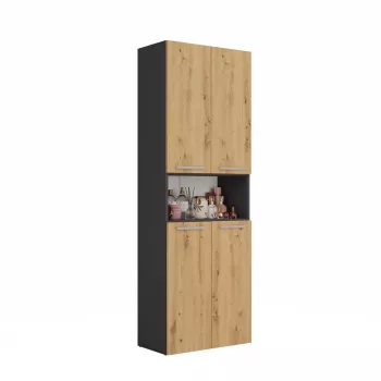 Szafka łazienkowa Top e Shop NEL 1K DK ANT/ART KP — Grafit/Dąb, wolnostojąca, 5 półek, 600×300×1740 mm