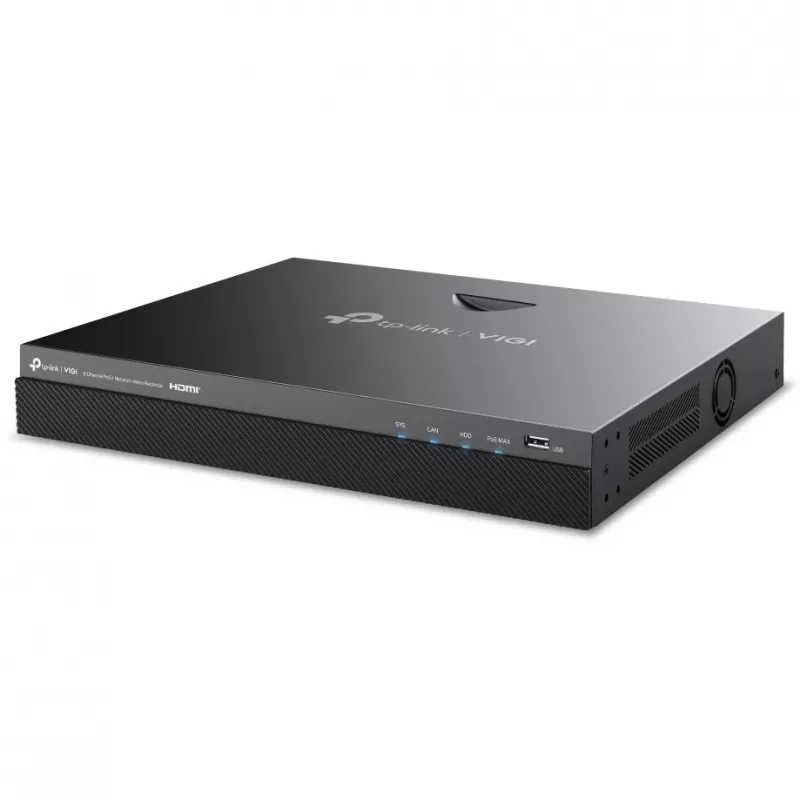Sieciowy rejestrator wideo TP-Link VIGI NVR2008H-8MP-2TB — 8-kanałowy, 4K (3840×2160), 2 TB SATA HDD, 9× RJ-45, Czarny