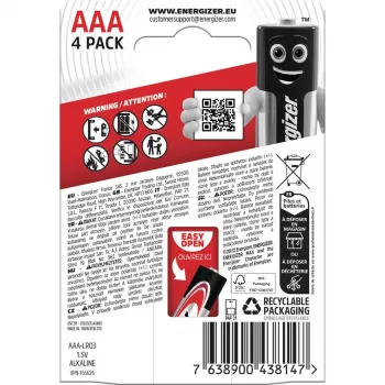 Baterie Energizer Alkaline Max AAA LR03, 4 sztuki, opakowanie ekologiczne