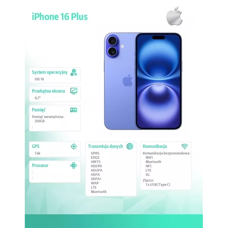iPhone 16 Plus 256GB - Ultramaryna