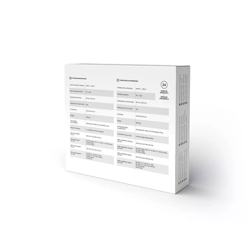 Zewnętrzny smukły napęd DVD±RW SAVIO AK-43, USB 2.0, czarny, obsługa odczytu/zapisu CD/DVD (24x CD, 8x DVD)