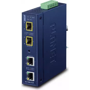 PLANET Przemysłowy 2-portowy przełącznik SFP - przewodowy - niebieski - metal - IP30 - FCC Part 15 Class A - CE IEC60068-2-32 (upadek swobodny) IEC60068-2-27 (wstrząs) IEC60068-2-6 (wibracje) (IGT-900-2T2S)