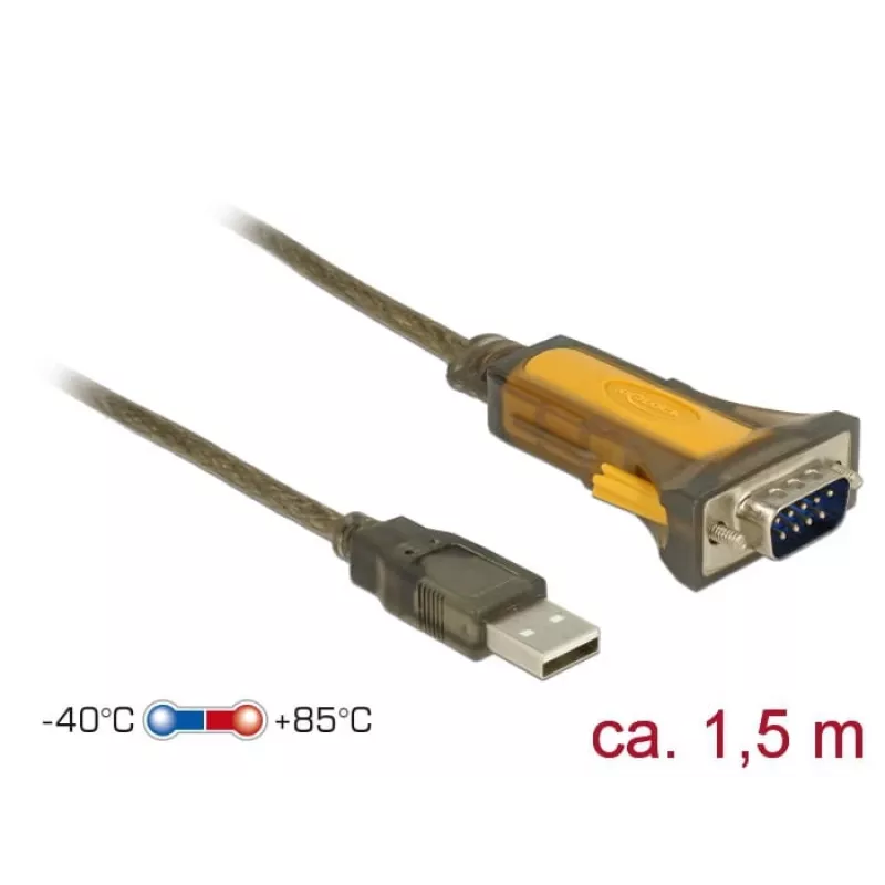 Kabel szeregowy DeLOCK 65840 USB Typ-A DB-9 1,5 m Czarny Żółty