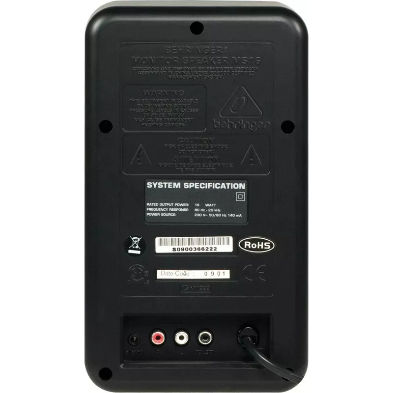 Behringer MS16 głośnik 2-drożny Czarny Przewodowy 16 W