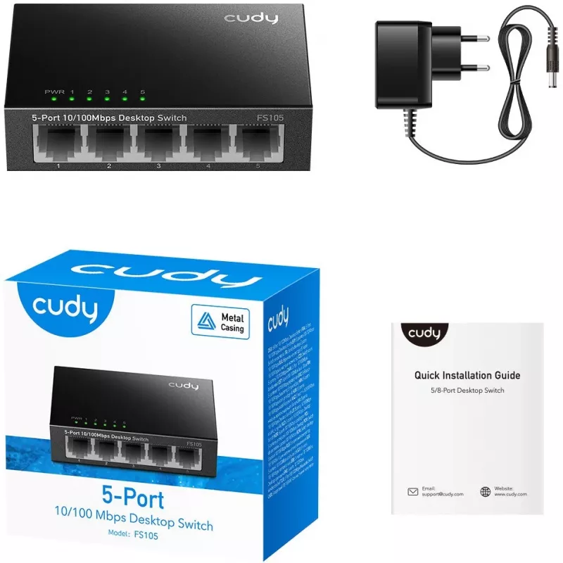 Niezarządzalny przełącznik Cudy FS105 5 portów Fast Ethernet 10/100 czarny