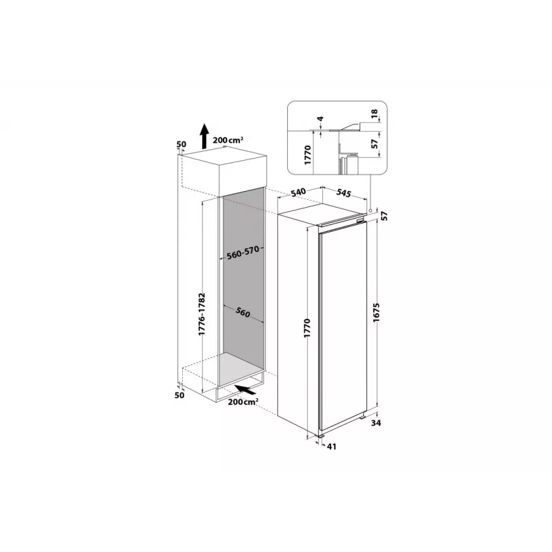 Lodówka Whirlpool | WHSD18A013D1 | Klasa efektywności energetycznej E | Do zabudowy | Larder | Wysokość 177 cm | Pojemność netto chłodziarki 306 l | Wyświetlacz | 30 dB | Stal nierdzewna
