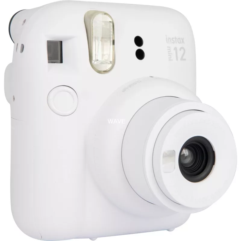 Aparat natychmiastowy Fujifilm Instax Mini 12 biały — odbitki 86×54 mm, ogniskowa 60 mm, bateria AA