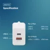Ładowarka sieciowa USB GaN DIGITUS DA-10301 — 30 W, 1× USB-C, 1× USB-A, 100–240 V, biała