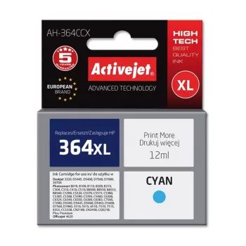 Kompatybilny wkład atramentowy ActiveJet AH-364CCX cyjan, wysoka wydajność (XL), 12 ml, atrament barwnikowy, zamiennik HP 364XL CB323EE