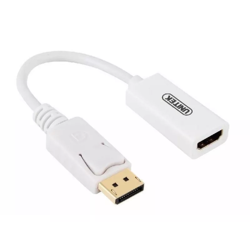 UNITEK Pozłacany konwerter DisplayPort DP na HDMI 4K UHD HDTV męski na żeński z audio - Y-6332 Biały