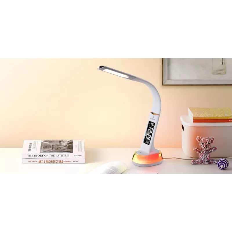 Lampa biurkowa Hawk HW-LAMP05 biała LED z regulacją — kompaktowa lampka zadaniowa LED z regulowanym ramieniem