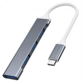 Koncentrator USB VAKOSS TC-4125X — 1× USB 3.0 Type-A, 3× USB 2.0 Type-A, Host: USB Type-C, srebrny