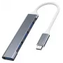 Koncentrator USB VAKOSS TC-4125X — 1× USB 3.0 Type-A, 3× USB 2.0 Type-A, Host: USB Type-C, srebrny