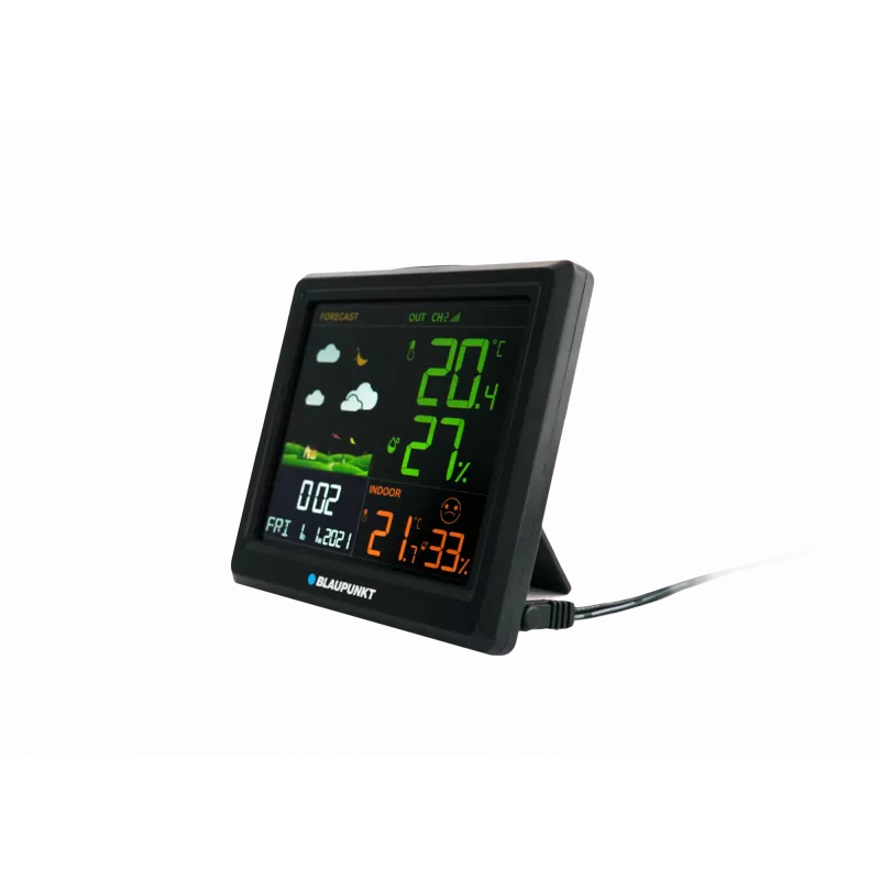 Stacja pogodowa BLAUPUNKT WS25BK — monitor temperatury i wilgotności wewnątrz i na zewnątrz, czarny, 1 czujnik, wyświetlacz LCD